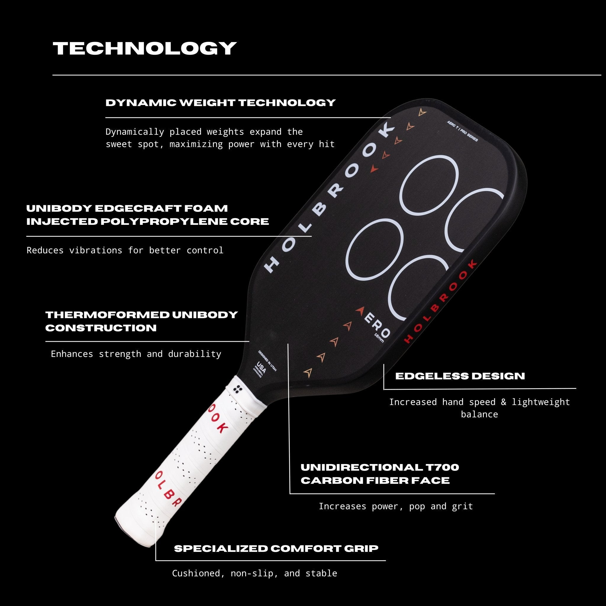 Holbrook Pro Aero T Elongated Pickleball Paddle (14mm / 16mm) - Racquet Point