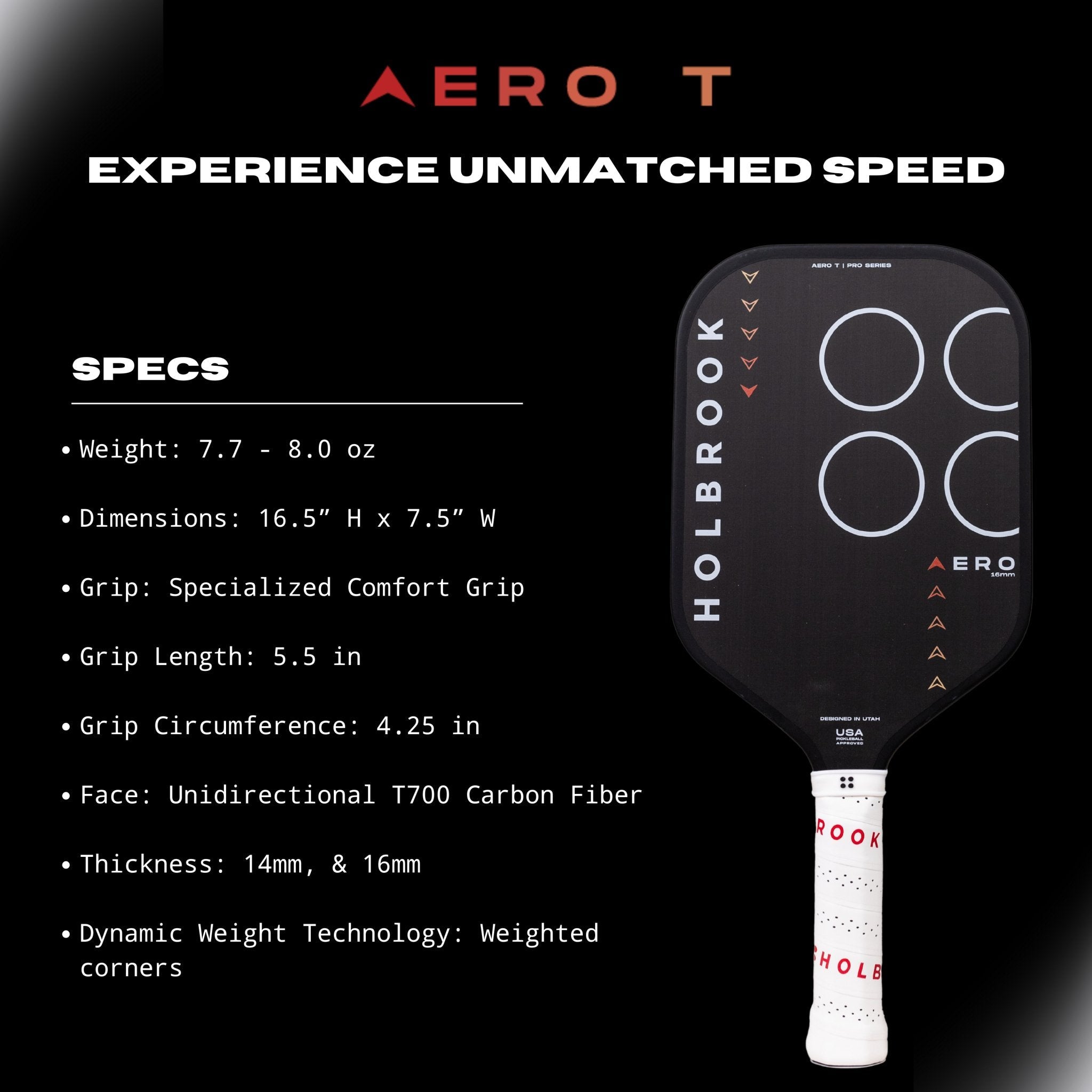 Holbrook Pro Aero T Elongated Pickleball Paddle (14mm / 16mm) - Racquet Point