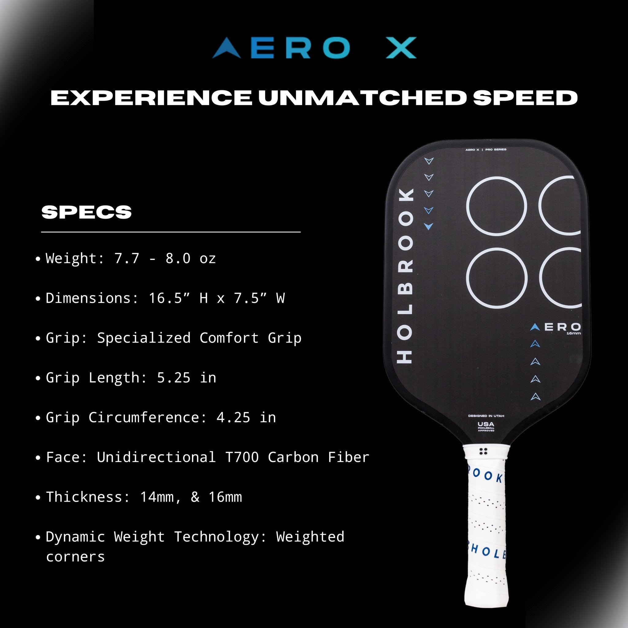 Holbrook Pro Aero X Hybrid Pickleball Paddle (14mm / 16mm) - Racquet Point