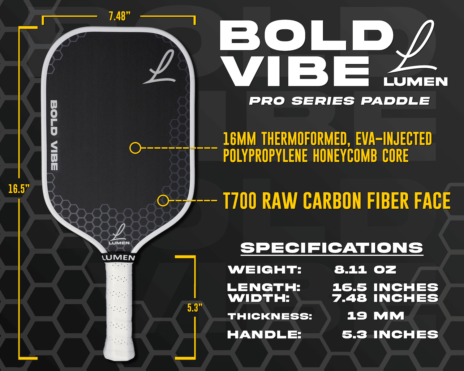 Lumen Bold Vibe 16mm Pickleball Paddle - Racquet Point