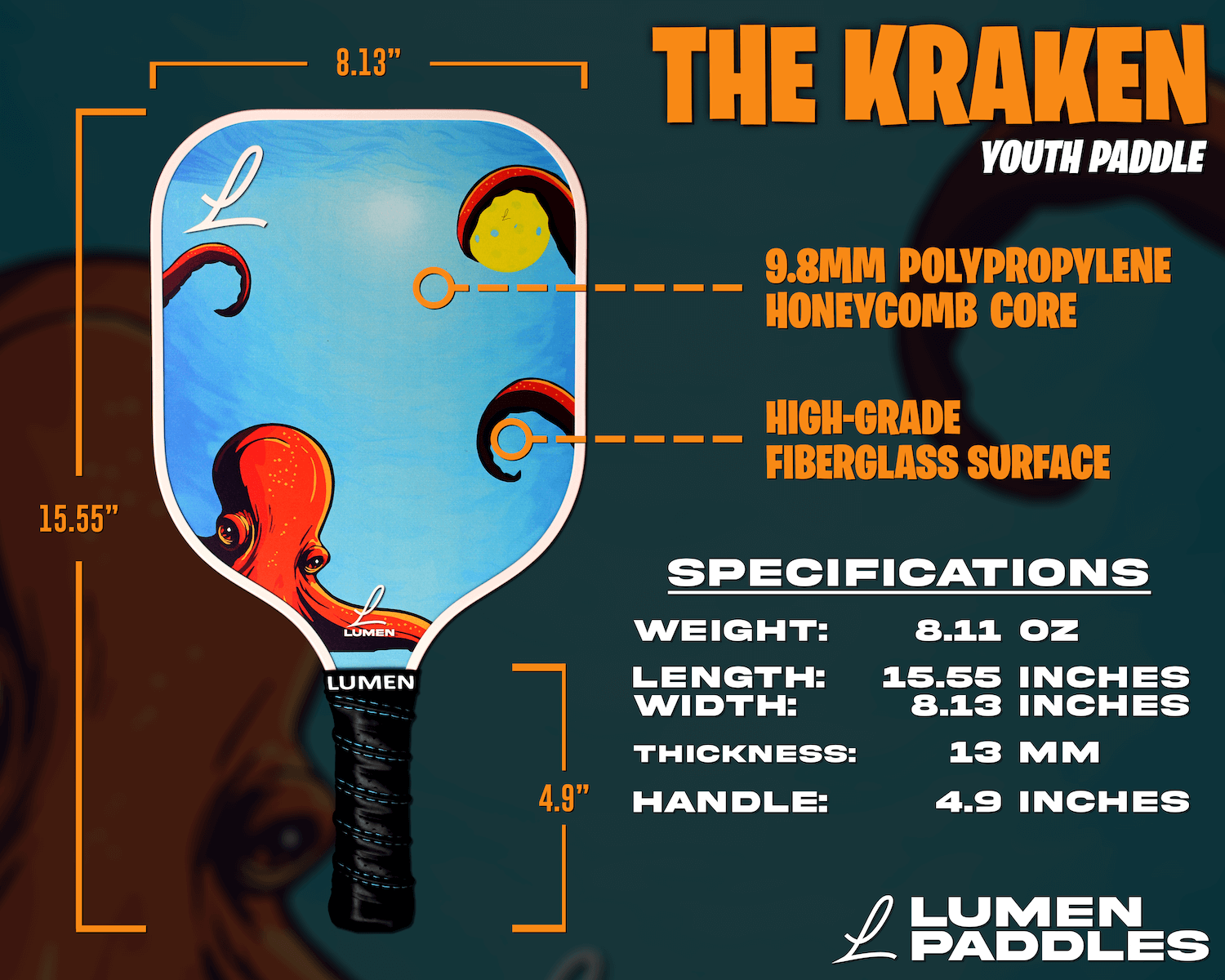 Lumen Kraken Youth Pickleball Paddle - Racquet Point