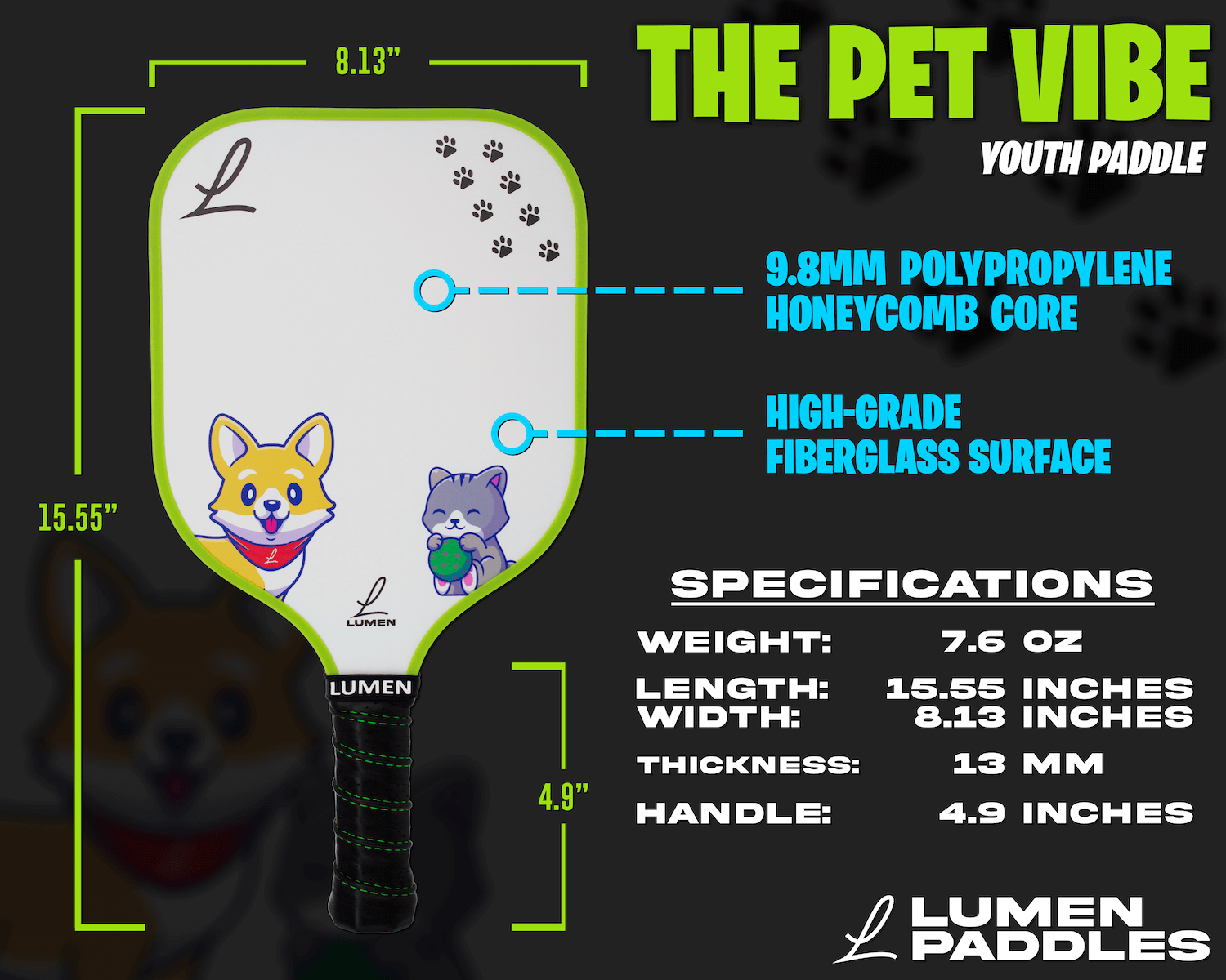 Lumen Pet Vibe Youth Pickleball Paddle - Racquet Point