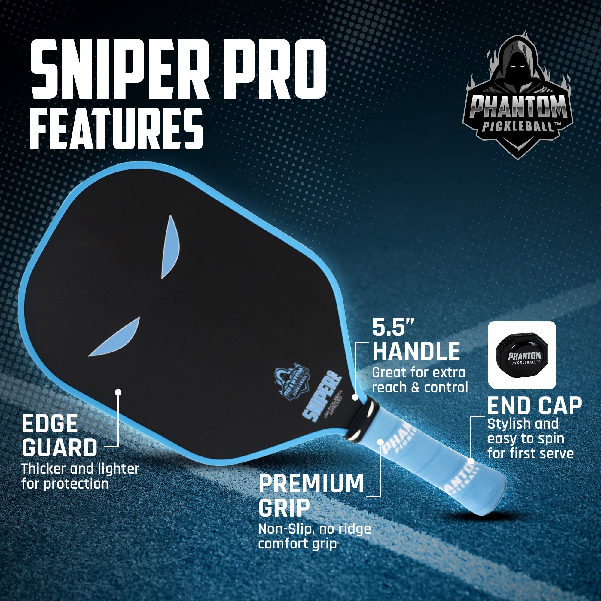 PHANTOM SNIPER PRO 12MM T700 Raw Carbon Fiber Thermoformed Pro Pickleball Paddle w/ Premium Cover - Racquet Point