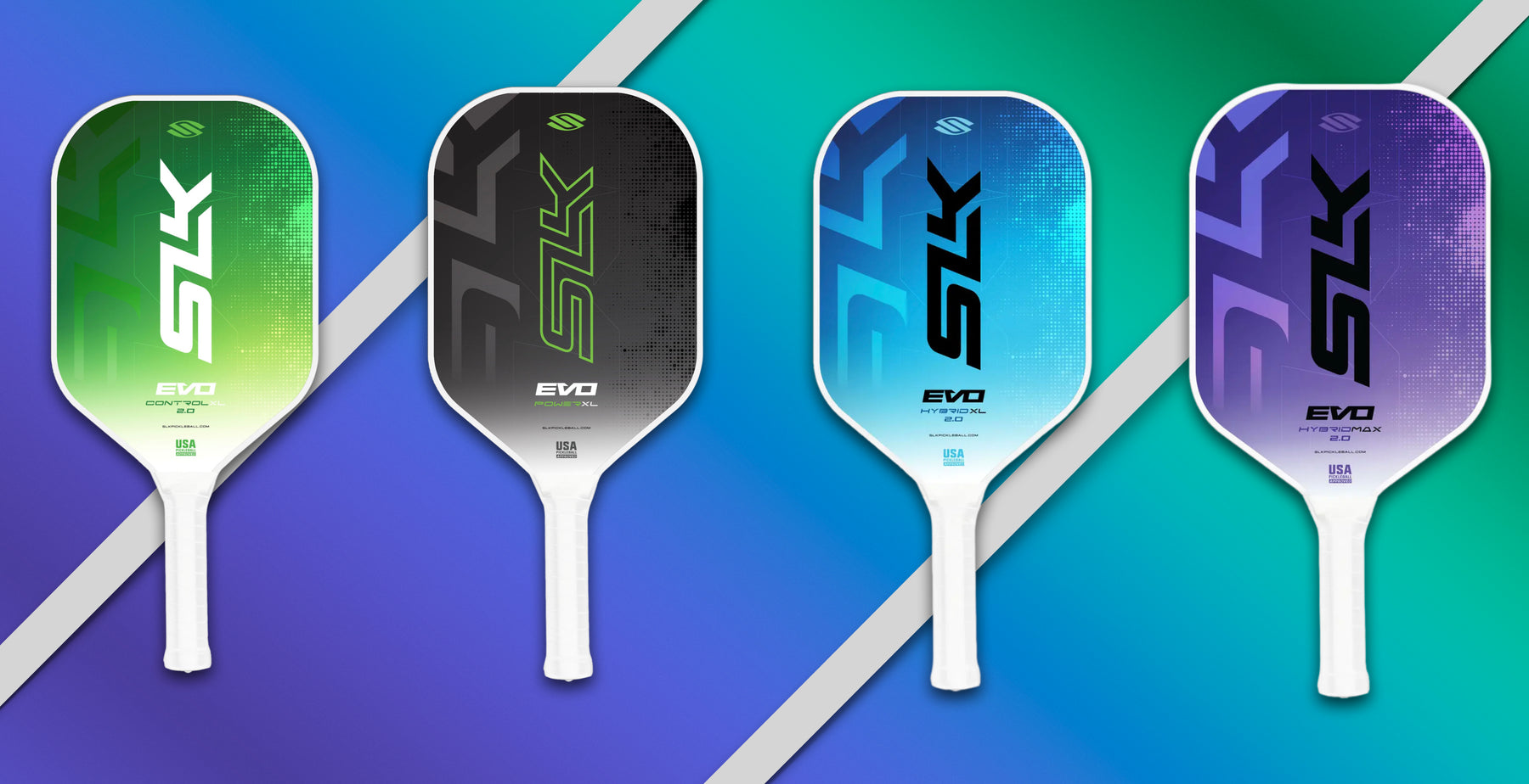 The Selkirk SLK EVO 2.0 pickleball paddles feature power, control, comfort and spin