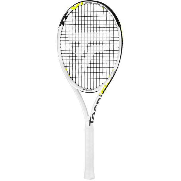 Full side view of the unstrung Tecnifibre TF-X1 285 Tennis Racket