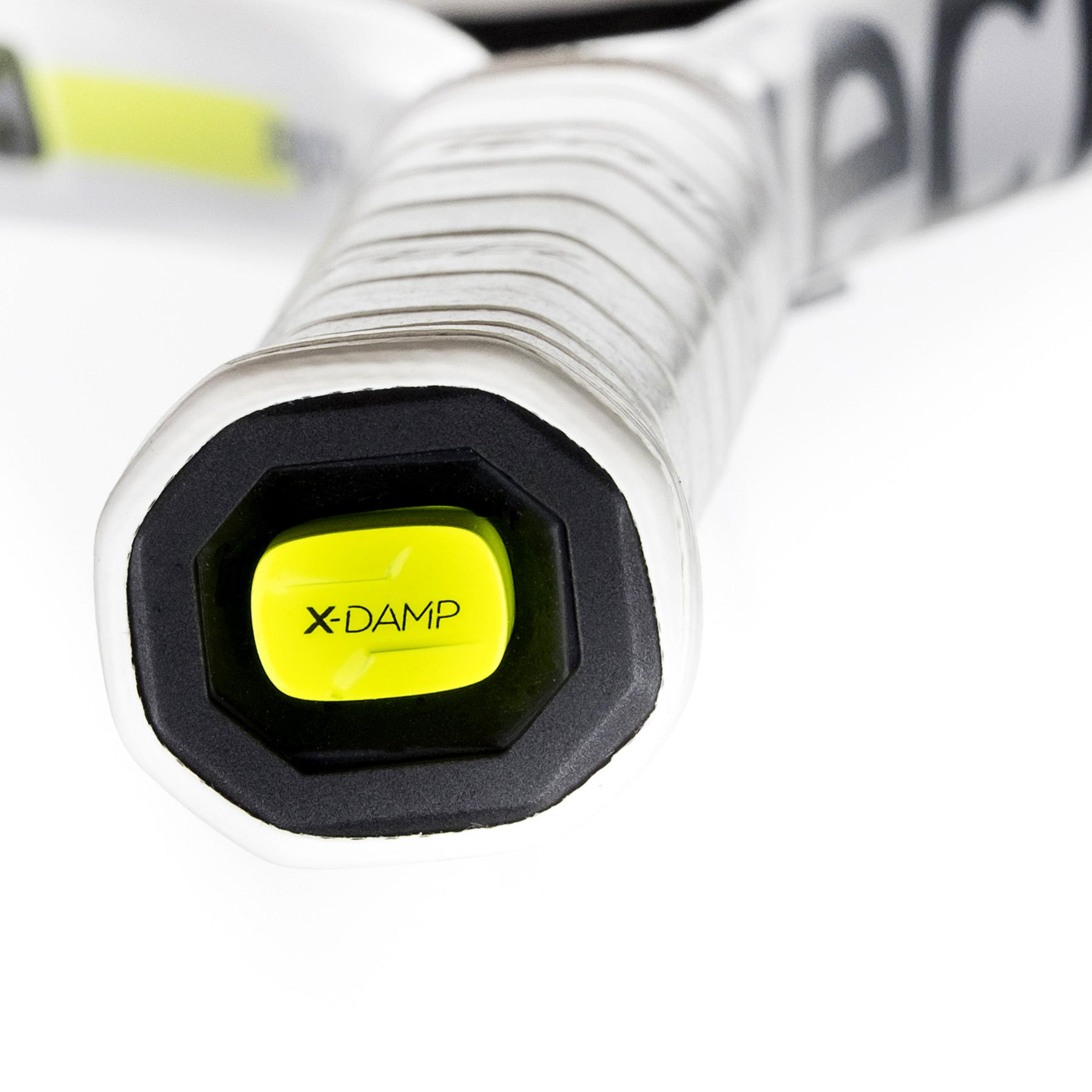 Handle of the Tecnifibre TF-X1 300 Tennis Racket featuring X-Damp technology