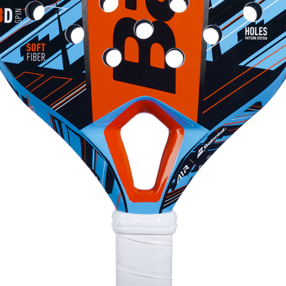 Close-up view of the Babolat Air Vertuo Padel Racket highlighting its hybrid head shape.