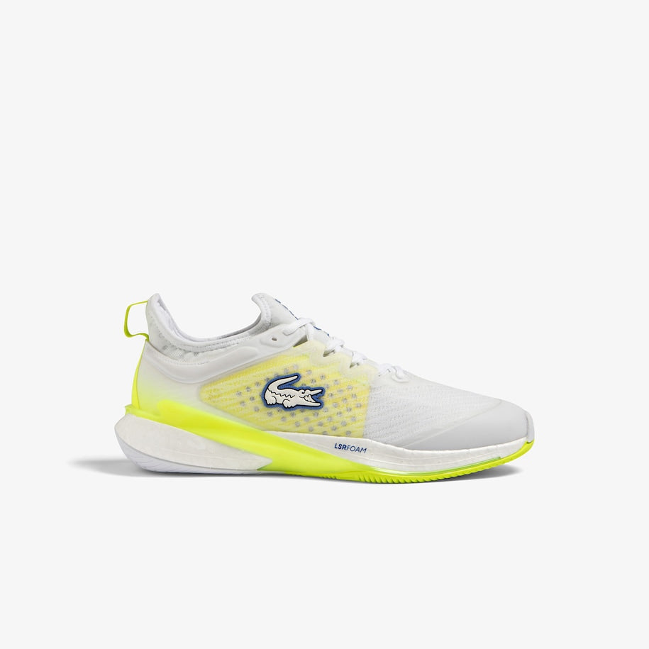 Lacoste AG-LT23 Lite Men’s Tennis Shoes in White/Yellow, designed for lightweight performance