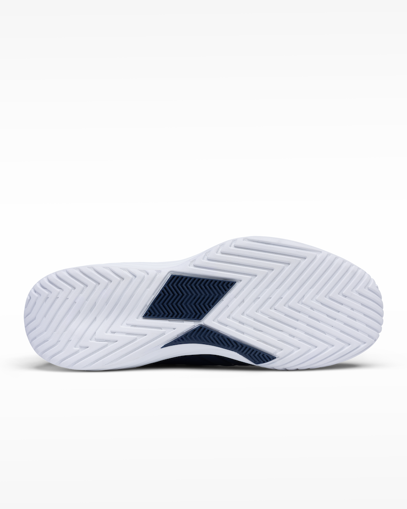 Diadem Court Burst Wide (2E) Women's Tennis Shoes, Navy/White colourway, bottom - Racquet Point