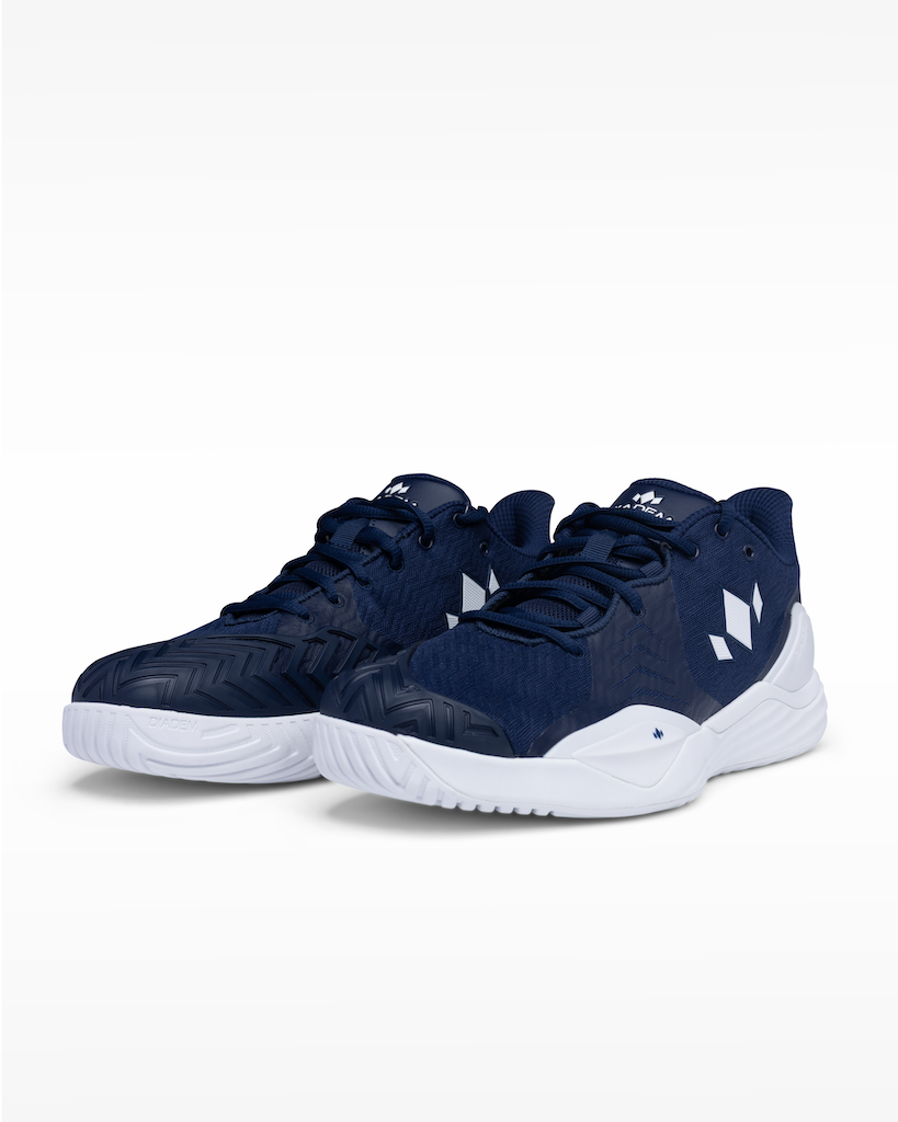 Diadem Court Burst Wide (2E) Men's Tennis Shoes, Navy/White colourway, pair forward - Racquet Point