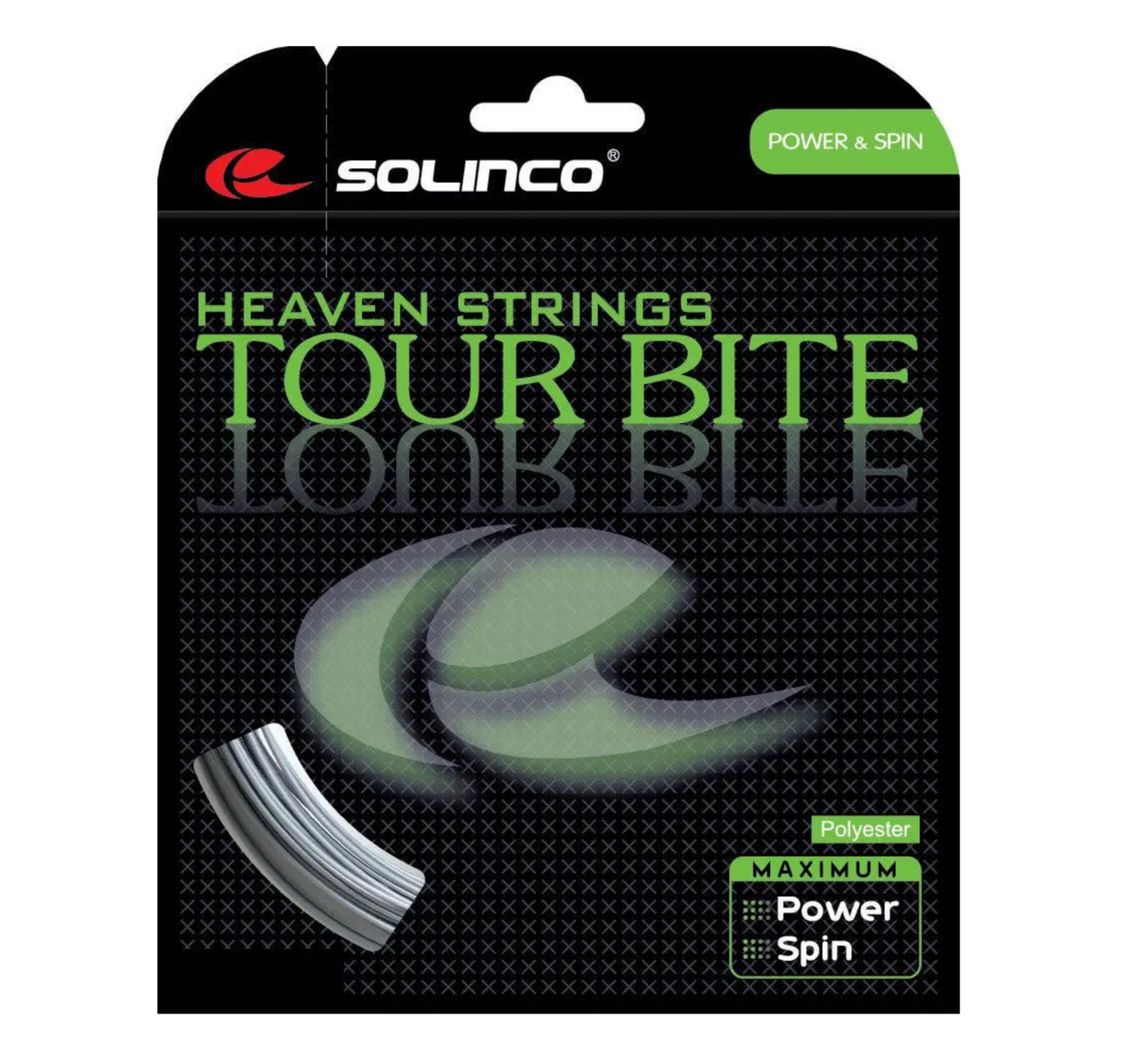 Close-up view of the Solinco Tour Bite 16L Tennis String