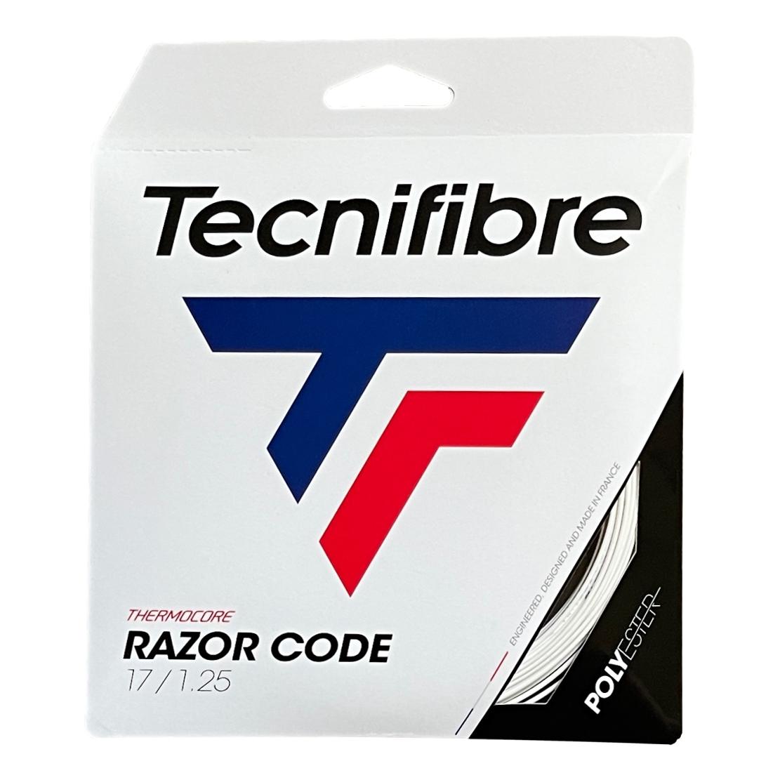 Full view of the white Tecnifibre Razor Code 17 Tennis String