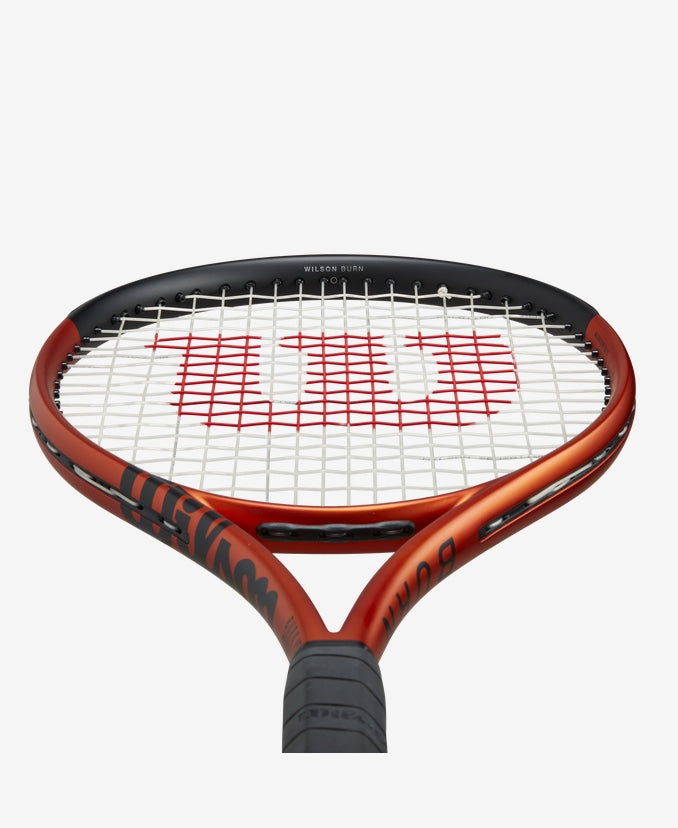 Powerful and Stylish Wilson Burn 100 v5 Tennis Racket in Burnt Orange Metallic Print
