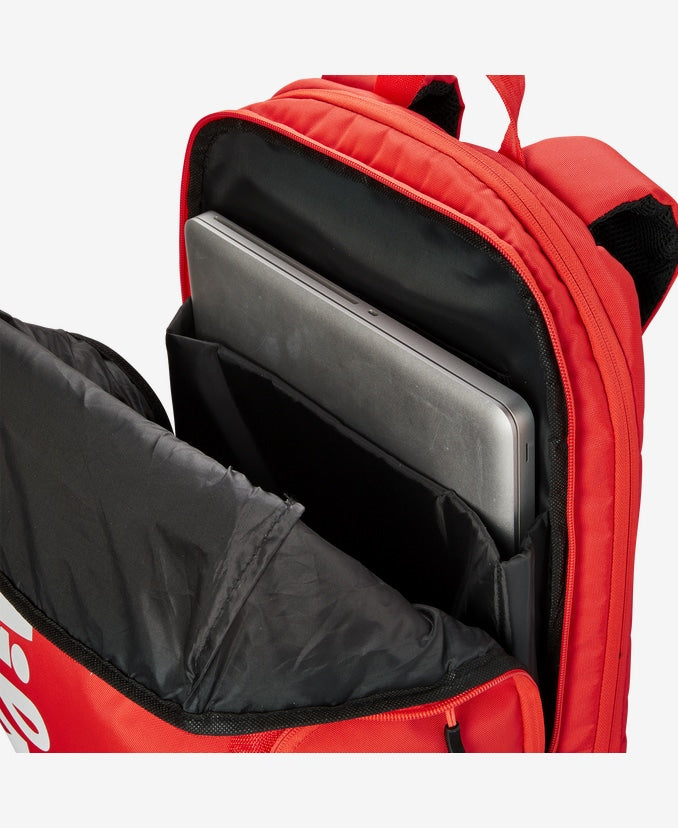 Features of the Wilson Super Tour Backpack in Red showing a laptop compartment