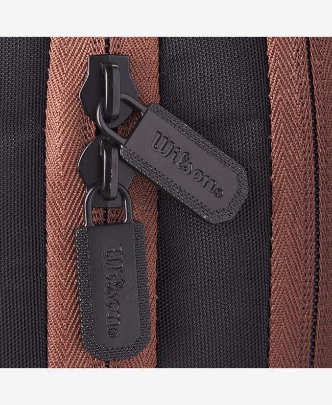 Wilson Pro Staff backpack detailed view of zippers