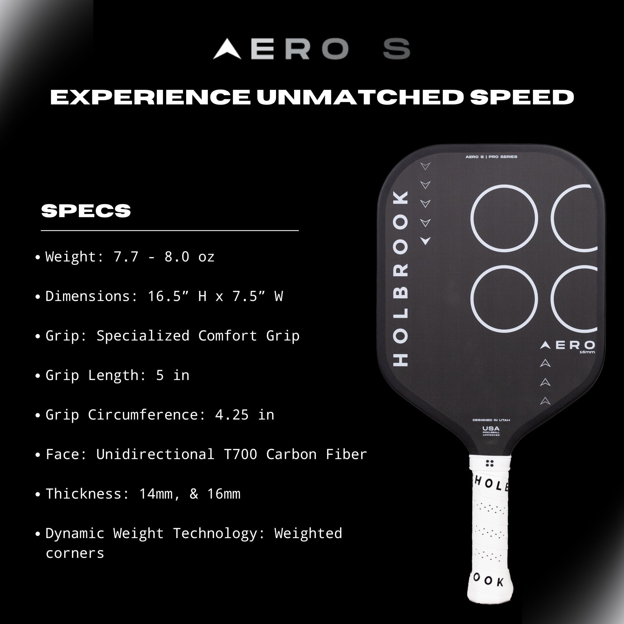 Holbrook Pro Aero S 16mm Square Pickleball Paddle - Racquet Point