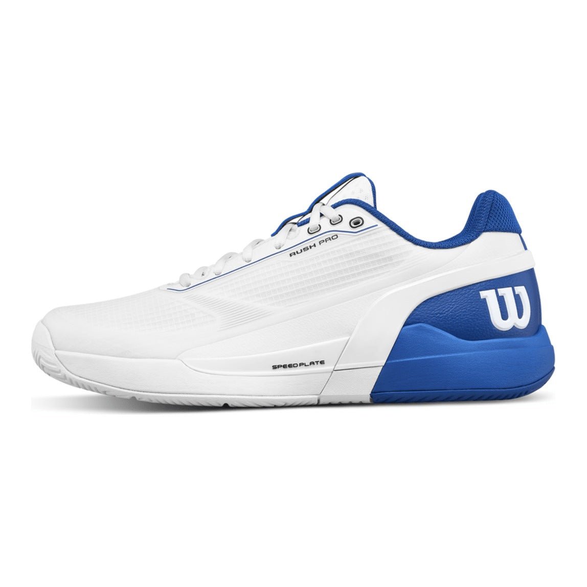 Wilson Rush Pro 5 Men's Tennis Shoes - White/Deja Vu Blue - Racquet Point
